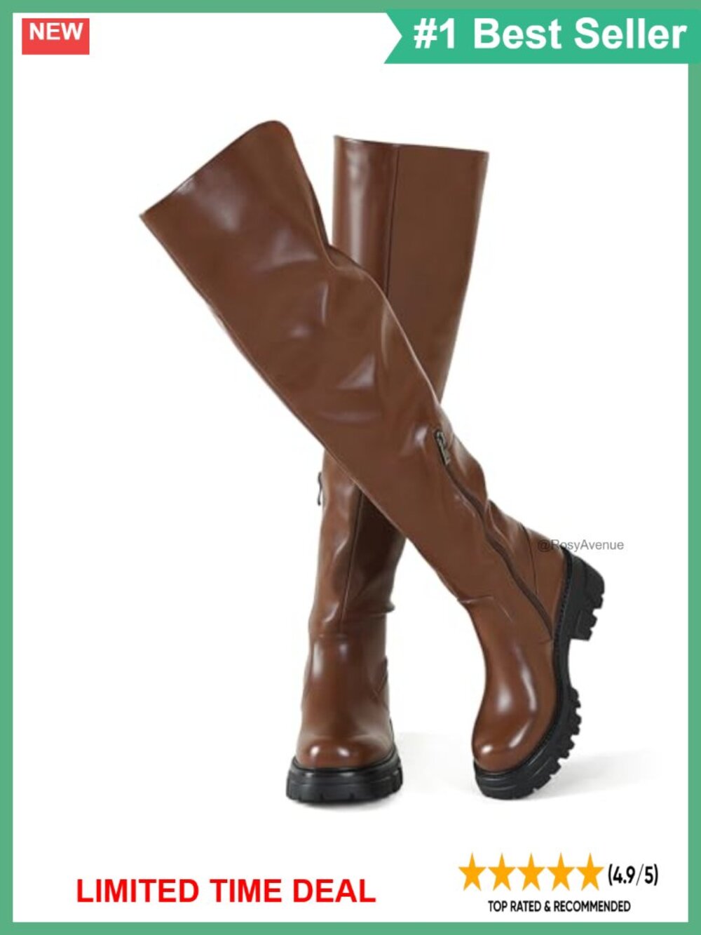 Platform Over the Knee Boots PU Leather Chunky Lug Sole Side Zip